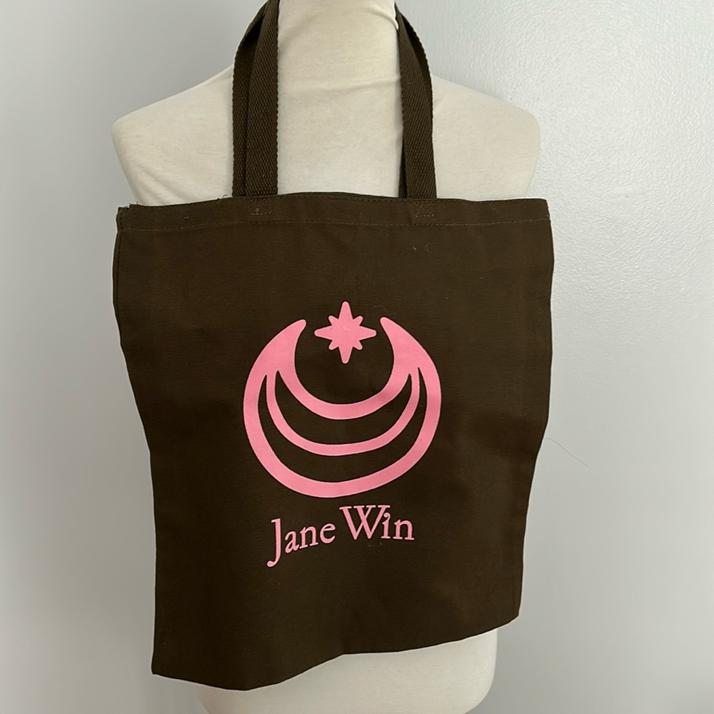 JANE WIN signature canvas tote bag pink logo